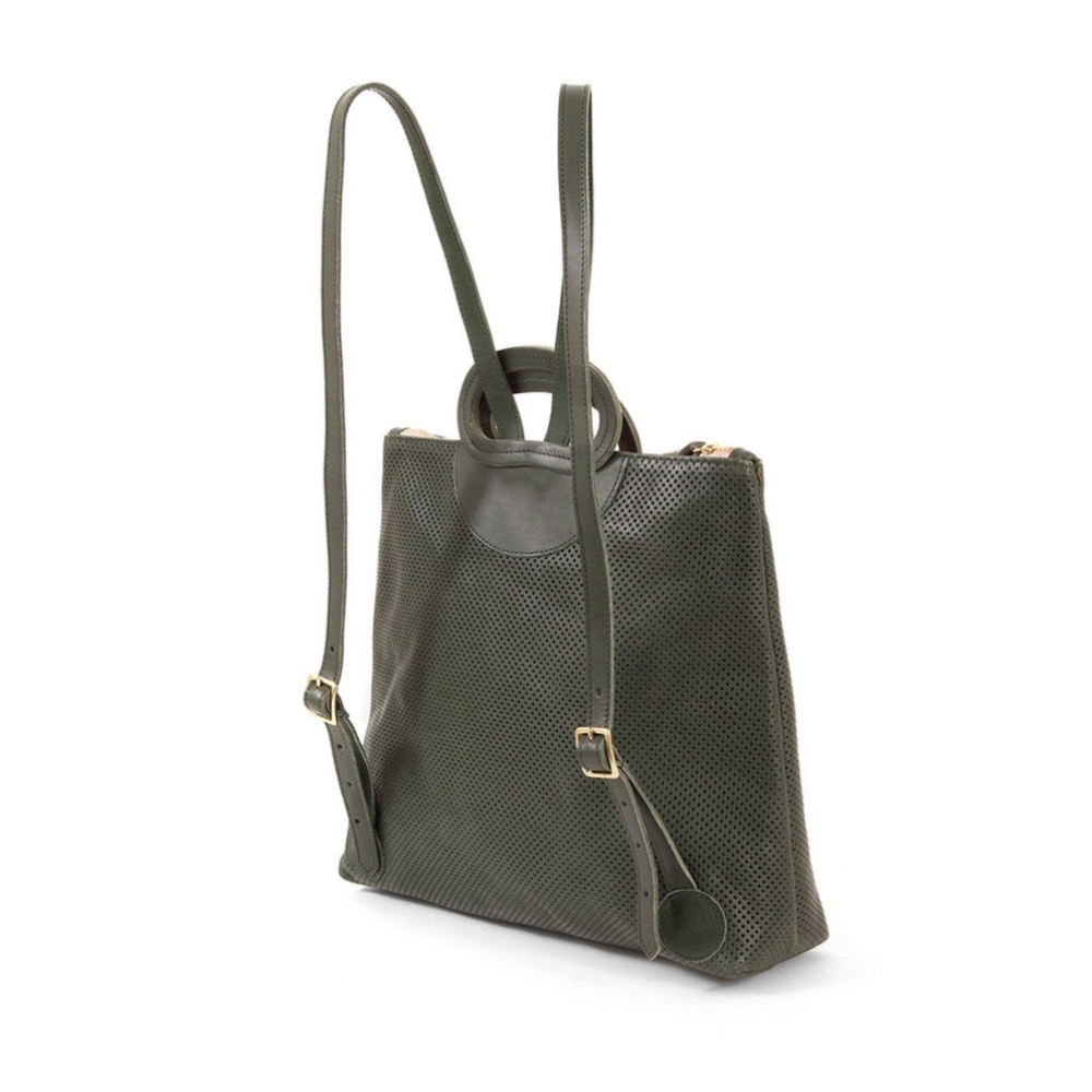 Clare V. Perforated Marcelle Backpack in Green - Picture 2 of 15